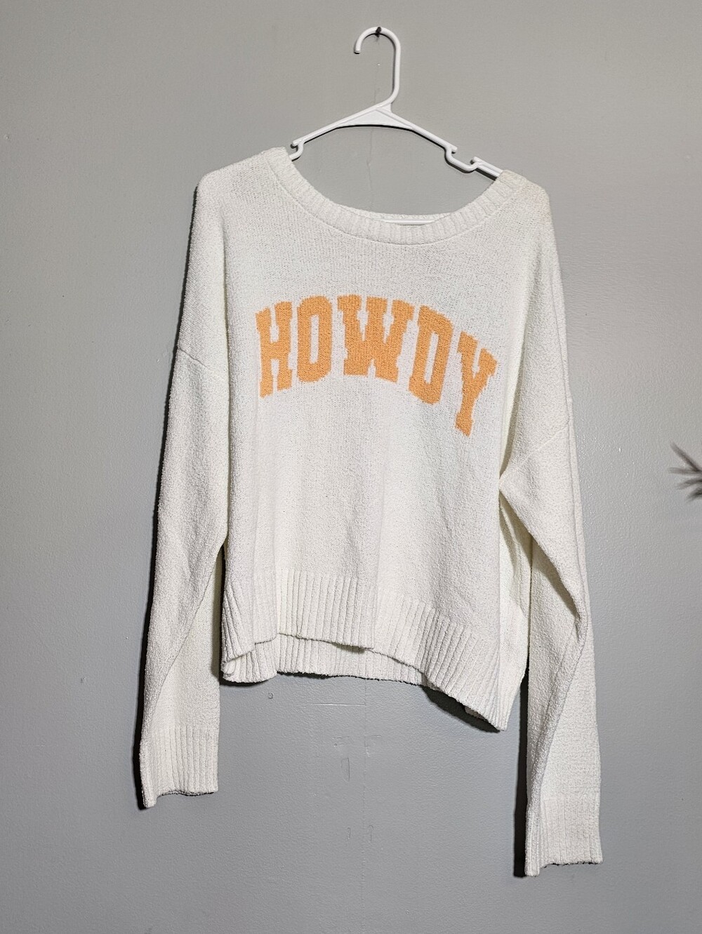 White Crow Cream Crewneck Sweater with Orange HOWDY Graphic